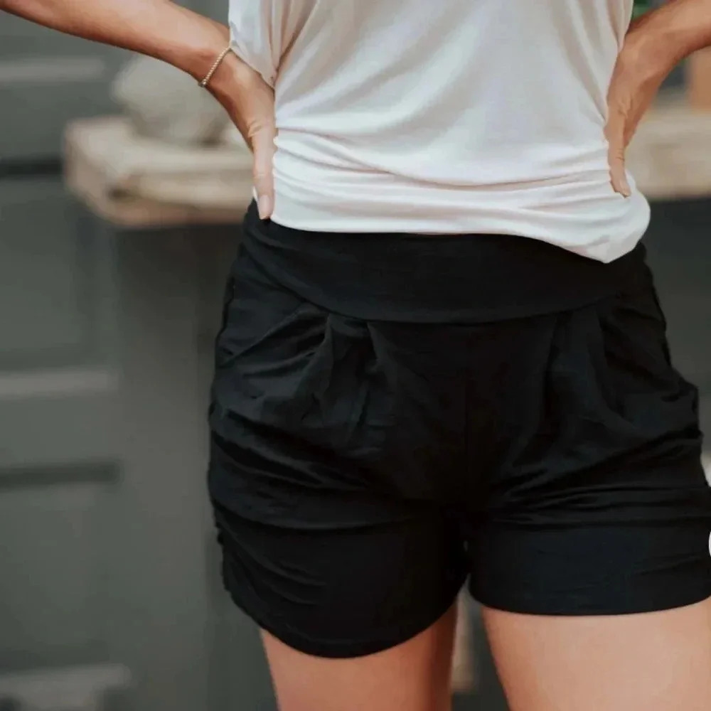 Harem Black Soft Stretchy Shorts With Pockets New